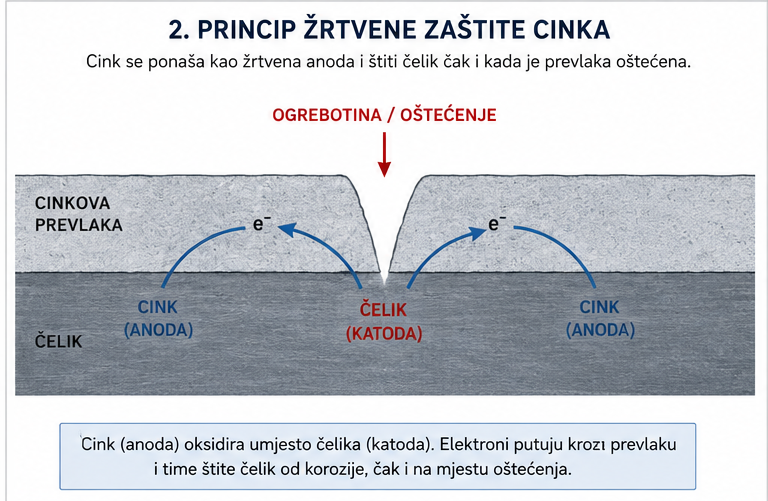 Shematski prikaz žrtvene zaštite cinka